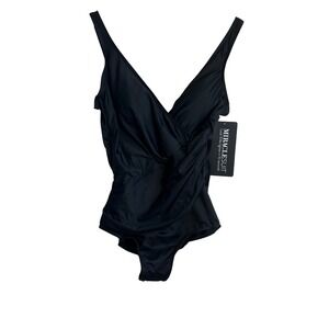 Miraclesuit Oceanus Black One Piece Swimsuit Wrap Ruched V Neck Tummy Control